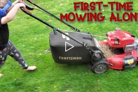 Lawn Mowers for Kids | Learning Yard Work with Kids | First time mowing the lawn alone!