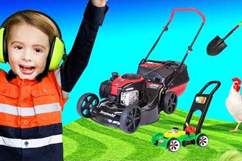 Lawn mowers for children | Yardwork Video for Kids | min min playtime