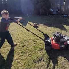 Lawn Mowers for Kids | Learning Yard Work with Kids | Mowing the lawn alone! Lawnmowers and Kids