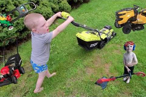 Yard Work + lawn mower videos for toddlers | Compilation of riding mower, garden tools, and more!